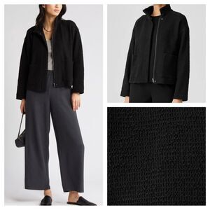 Eileen Fished Stand Collar Boucle Jacket Black XL Organic Cotton Zip Front